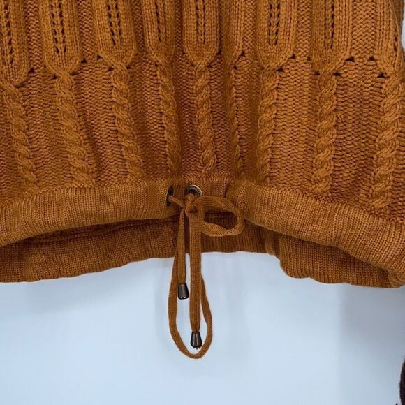 DKNY JEANS Cable-Knit Drop Shoulder-Detail Sweater M Long Sleeve TIe Hem Fall Ru - Picture 5 of 10